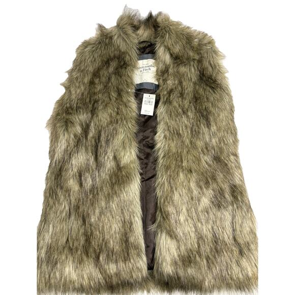 NWT Abercrombie And Fitch Brown/Tan Women’s Size Medium Lined Faux Fur Vest - Picture 1 of 3